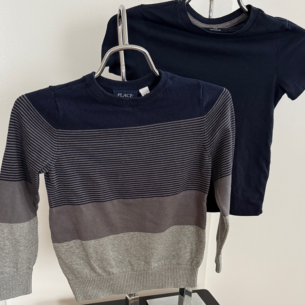 Kids Navy and Gray Sweater with T-Shirt